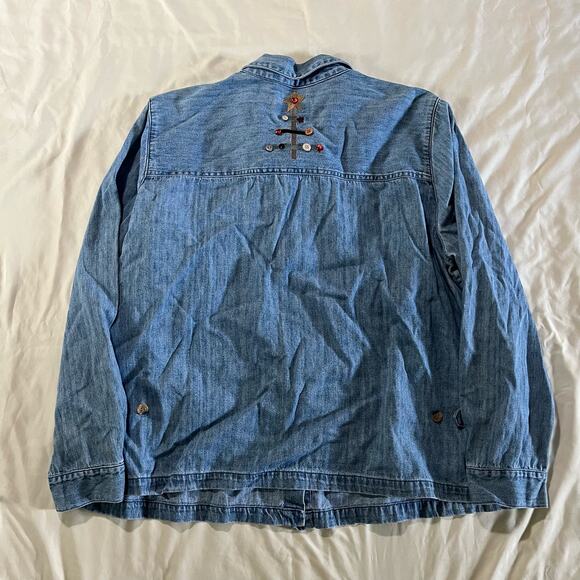 Vtg Y2K 2000s Plus Size Christmas Holiday Denim Shirt Wmns 1X Granny Cottagecore - Picture 8 of 12
